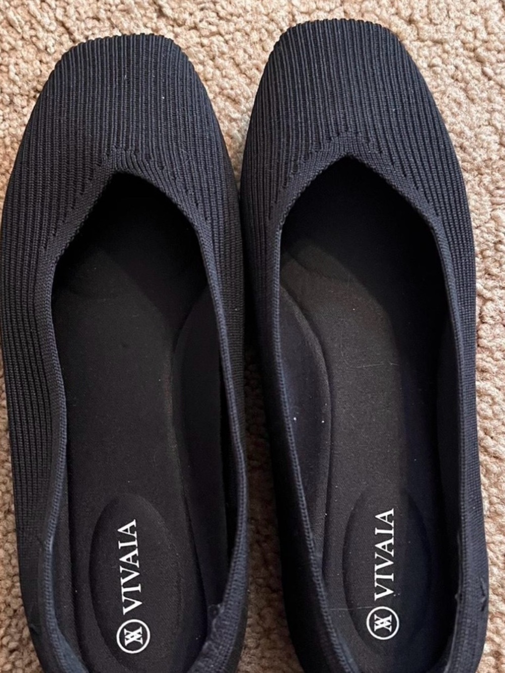 VIVAIA Women's Black Knit Margot Ballet Flats - Stretch Slip-On Comfort US 8.5W